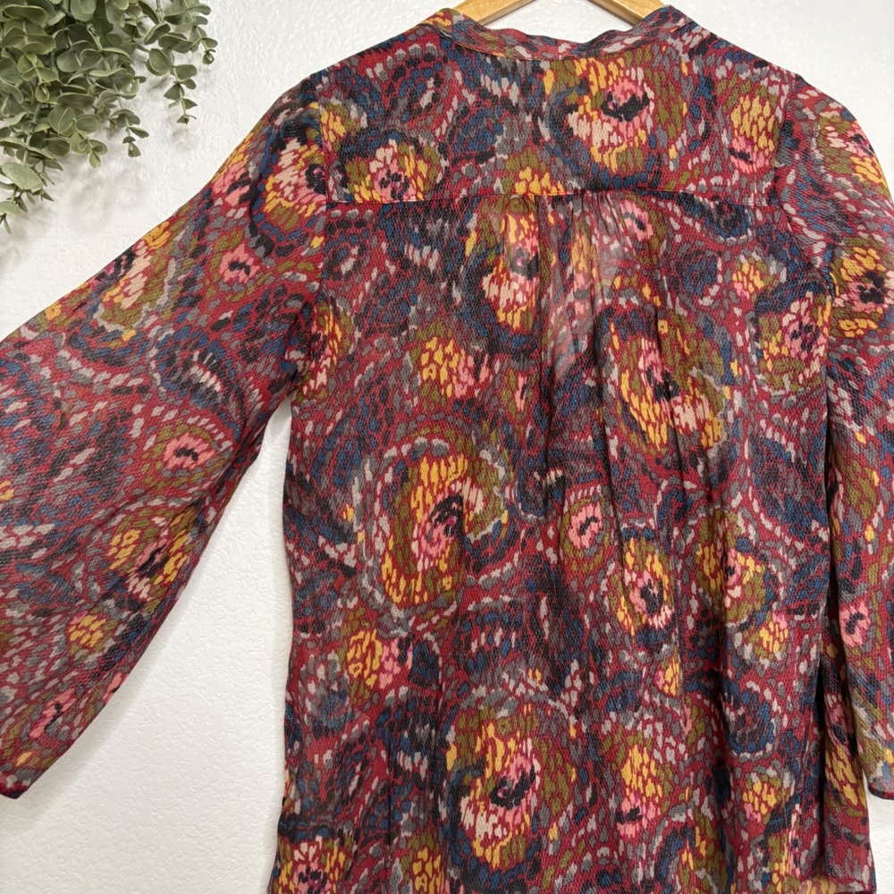 Elizabeth and James Silk Metallic Paisley V-Neck Bell Sleeve Blouse Small Multi - Picture 8 of 8